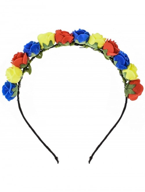 Headbands Boho Floral Crown Rose Flower Headband Hair Wreath - Red Yellow Blue - CU18CEMTDMZ $10.90