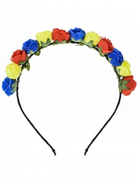 Headbands Boho Floral Crown Rose Flower Headband Hair Wreath - Red Yellow Blue - CU18CEMTDMZ $10.90