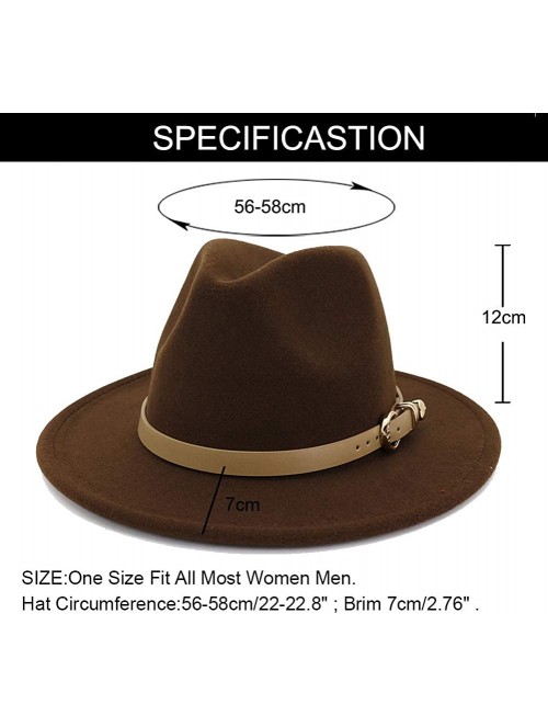 Fedoras Women Hats for Winter Wide Brim Fedora Hat with Classic Belt Buckle - Brown - CU18Z0XN7SH $16.12