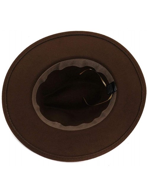 Fedoras Women Hats for Winter Wide Brim Fedora Hat with Classic Belt Buckle - Brown - CU18Z0XN7SH $16.12