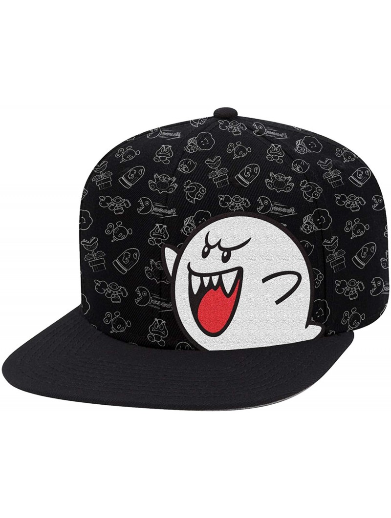 Baseball Caps Unisex-Adult's Super Mario Boo Patterned Snapback Flat Bill Hat- Black- OSFM - C918SCNK7MG $22.61