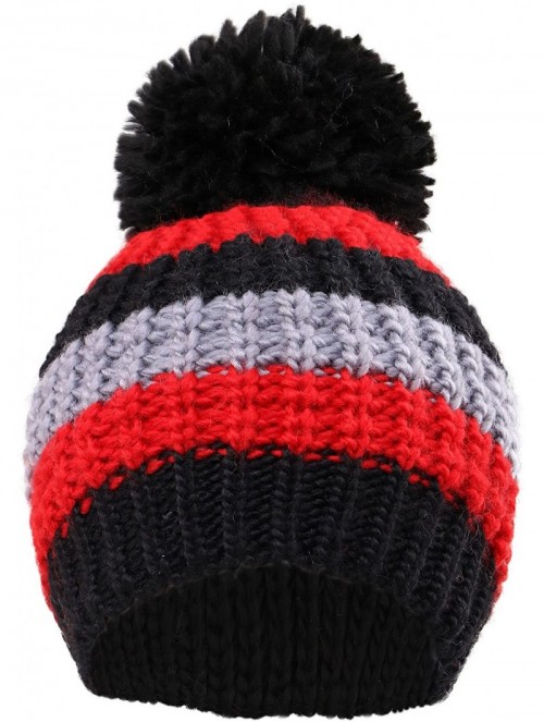 Skullies & Beanies Boys Girls Kids Knit Beanie with Pompom Toddlers Winter Hat Cap - Black Striped - CF185354RGT $10.20