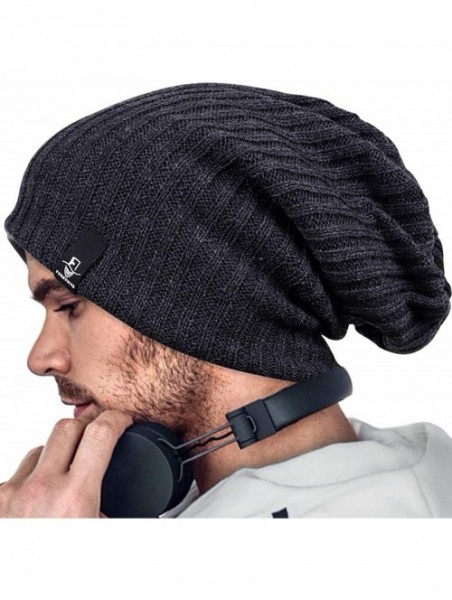 Skullies & Beanies Mens Slouchy Beanie Oversized Long Knit Hat Summer Winter Cap - Dark Gray - CA18Y9SIRCY $17.90