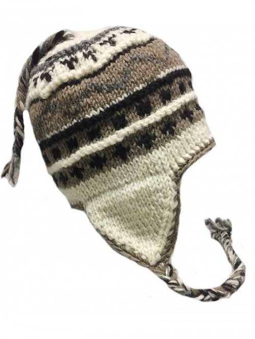 Skullies & Beanies Nepal Hand Knit Sherpa Hat with Ear Flaps- Trapper Ski Heavy Wool Fleeced Lined Cap - CS11I5HK5ON $31.22