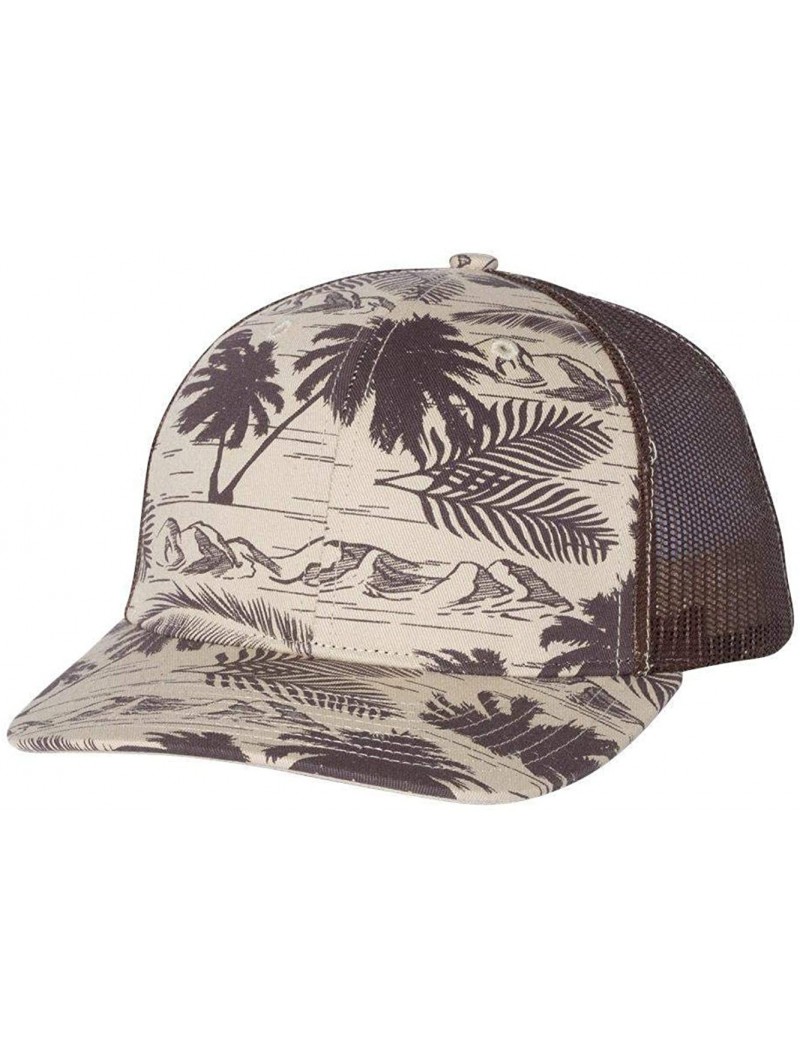 Baseball Caps Richardson Unisex 112 Trucker Adjustable Snapback Baseball Cap - Island Print Khaki/ Brown - CN127UBK0MB $12.21