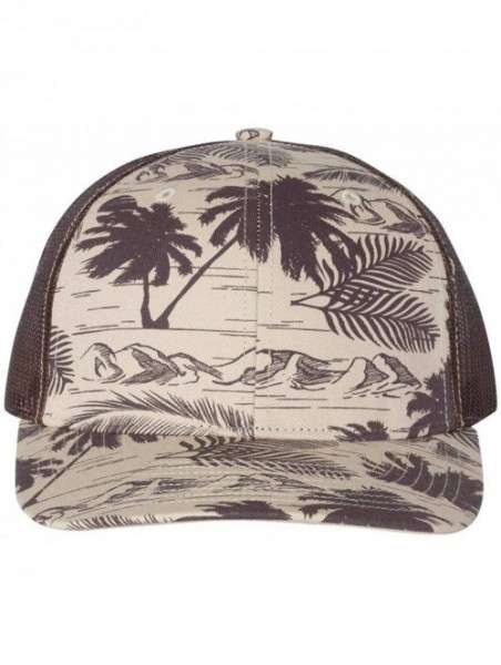 Baseball Caps Richardson Unisex 112 Trucker Adjustable Snapback Baseball Cap - Island Print Khaki/ Brown - CN127UBK0MB $12.21