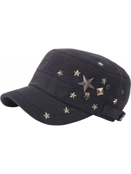 Baseball Caps A173 Skull Devil Star Metal Stud Fashion Punk Club Army Cap Cadet Military Hat - Darkgray - CU182AYT6N7 $27.77