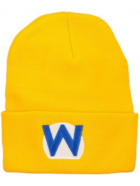 Skullies & Beanies Mario Luigi Wario Waluigi Embroidered Long Beanie - Yellow - CZ185OE0HRW $25.06