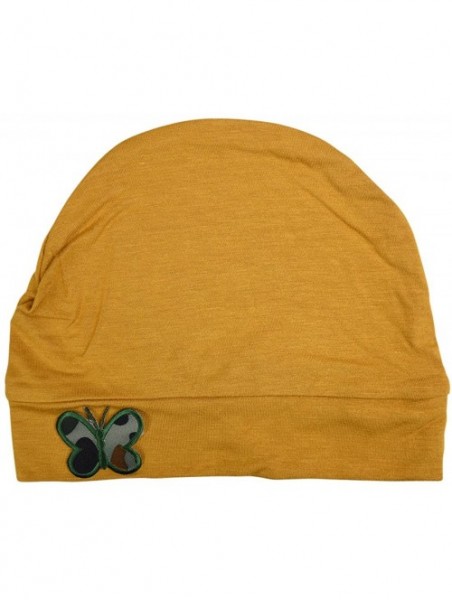 Skullies & Beanies Soft Chemo Cap Cancer Beanie with Green Camo Butterfly - Mustard - CC12NRAW4ZD $23.07