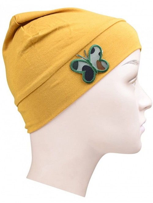 Skullies & Beanies Soft Chemo Cap Cancer Beanie with Green Camo Butterfly - Mustard - CC12NRAW4ZD $23.07