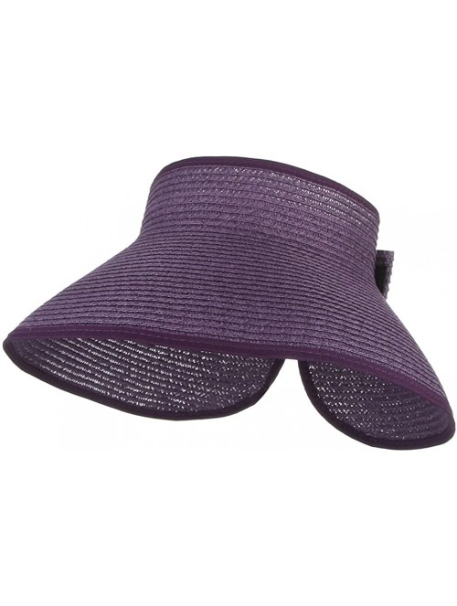 Sun Hats Women Foldable Wide Brim Straw Sun Visor Outdoor UV Proof Roll-up Open Top Hat - Purple - CS18EIQ0C6R $13.54