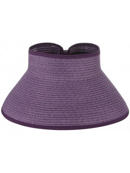 Sun Hats Women Foldable Wide Brim Straw Sun Visor Outdoor UV Proof Roll-up Open Top Hat - Purple - CS18EIQ0C6R $13.54