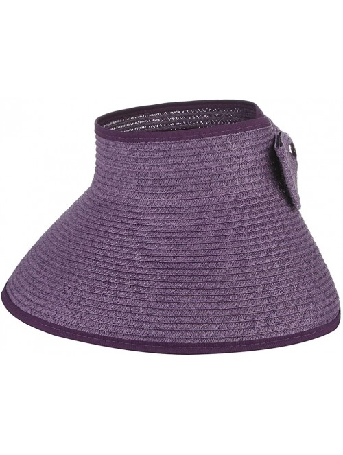 Sun Hats Women Foldable Wide Brim Straw Sun Visor Outdoor UV Proof Roll-up Open Top Hat - Purple - CS18EIQ0C6R $13.54