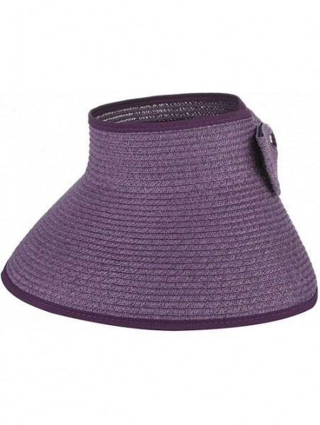 Sun Hats Women Foldable Wide Brim Straw Sun Visor Outdoor UV Proof Roll-up Open Top Hat - Purple - CS18EIQ0C6R $13.54