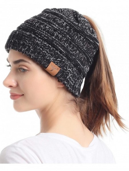 Skullies & Beanies Ponytail Messy Bun Beanie Tail Knit Hole Soft Stretch Cable Winter Hat for Women - CS18X4AS9H0 $20.39