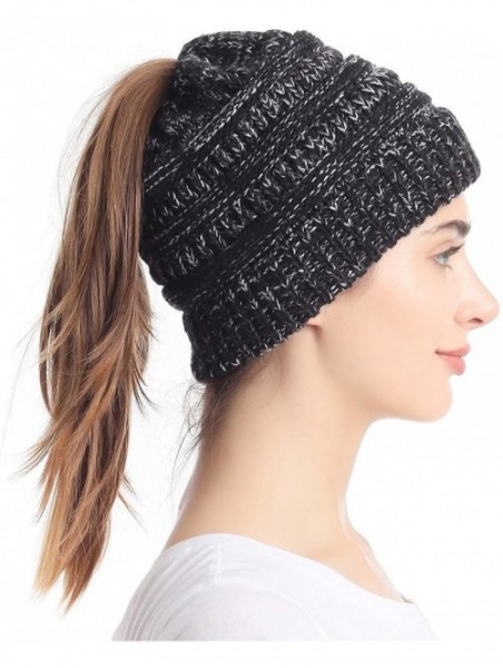 Skullies & Beanies Ponytail Messy Bun Beanie Tail Knit Hole Soft Stretch Cable Winter Hat for Women - CS18X4AS9H0 $20.39