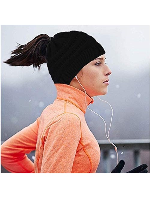 Skullies & Beanies Ponytail Messy Bun Beanie Tail Knit Hole Soft Stretch Cable Winter Hat for Women - CS18X4AS9H0 $20.39