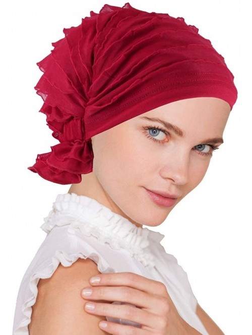 Skullies & Beanies The Abbey Cap in Ruffle Fabric Chemo Caps Cancer Hats for Women - 10- Ruffle Red - CA17Z3H9L8C $34.20