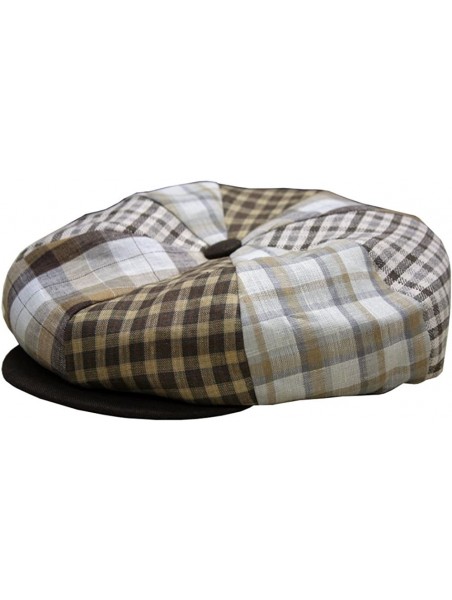 Newsboy Caps Plaid Linen Big Applejack Baker Boy Newsboy Cap Hat Made in USA - Brown - CH12FT4UFDZ $37.32