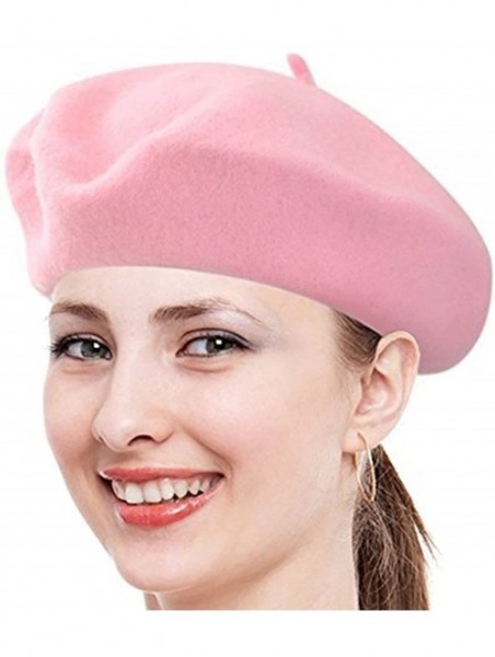 Berets Women Ladies Solid Painters Color Classic French Fashion Wool Bowler Beret Hat - Pink - CN12O1XY17K $11.35