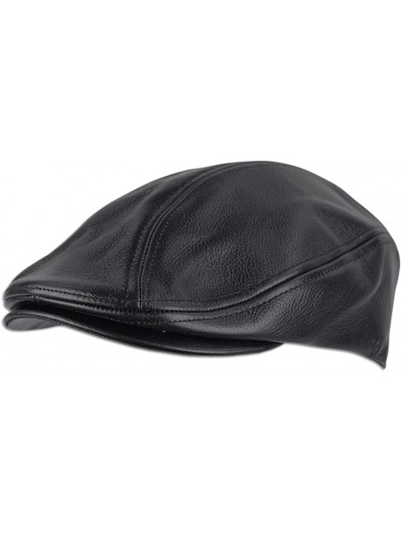 Newsboy Caps Premium Men's Gatsby Ivy Hat Made in USA Leather Black Brown New - Black - CR12N3CYOW5 $26.74