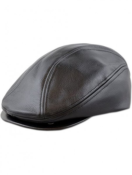 Newsboy Caps Premium Men's Gatsby Ivy Hat Made in USA Leather Black Brown New - Black - CR12N3CYOW5 $26.74