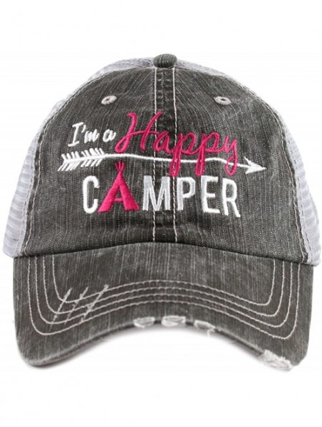 Baseball Caps Happy Camper Women's Trucker Baseball Hat - Trucker Hat for Women - Stylish Cute Ball Cap - Hot Pink - CX12B0PK...