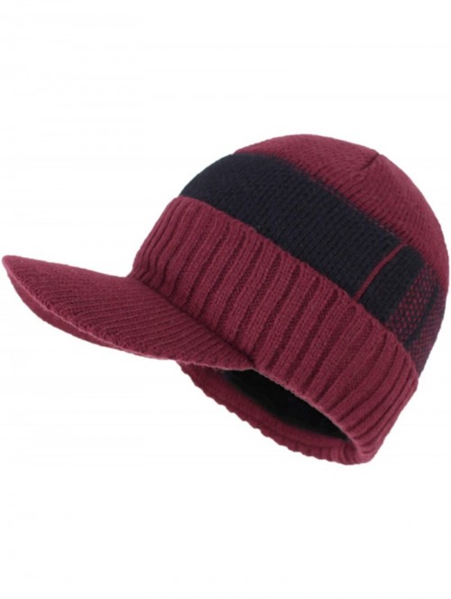 Skullies & Beanies Men's Winter Warm Thick Knit Beanie Hat with Visor - D-red - CP18AHGZMXO $15.04