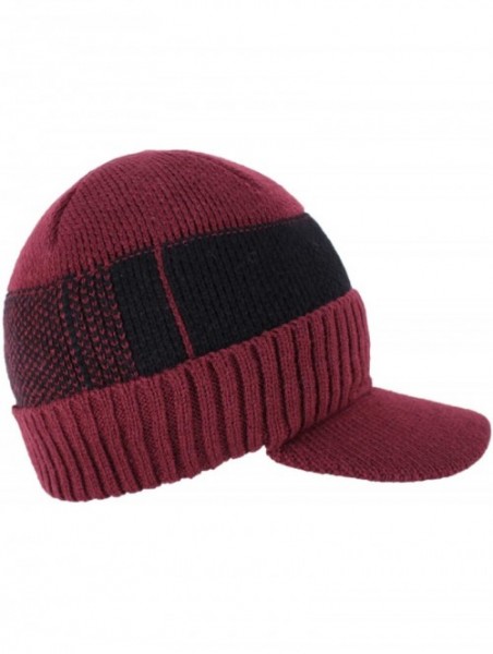 Skullies & Beanies Men's Winter Warm Thick Knit Beanie Hat with Visor - D-red - CP18AHGZMXO $15.04