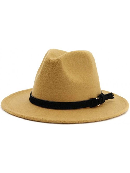 Fedoras Men & Women Vintage Wide Brim Fedora Hat with Belt Buckle - Black Belt-camel - CS18WODN4CN $23.28