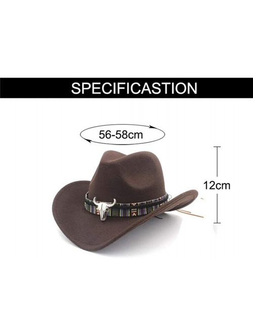 Cowboy Hats Mens Womens Wool Felt Western Cowboy Hat Outdoor Wide Brim Hat Caps with Strap - Brown - CC18LZKDXXK $15.54