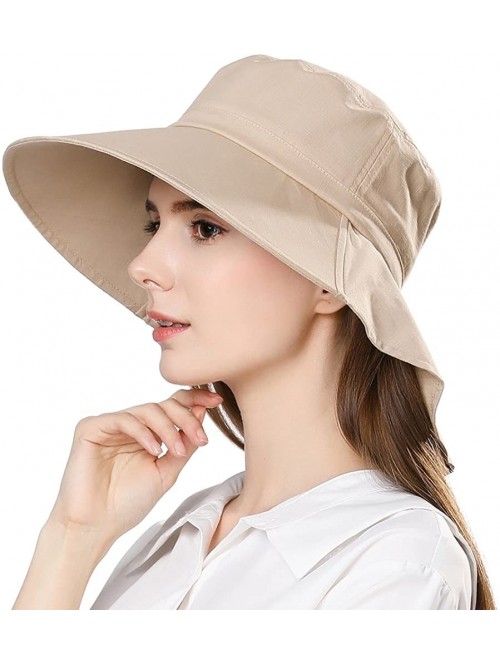 Bucket Hats Large Head Women Packable Wide Brim SPF Sun Hat Bucket Travel Summer Chin Strap 58-60cm - Khaki_1005 - CB18SQ9QLI...