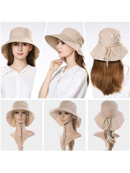 Bucket Hats Large Head Women Packable Wide Brim SPF Sun Hat Bucket Travel Summer Chin Strap 58-60cm - Khaki_1005 - CB18SQ9QLI...