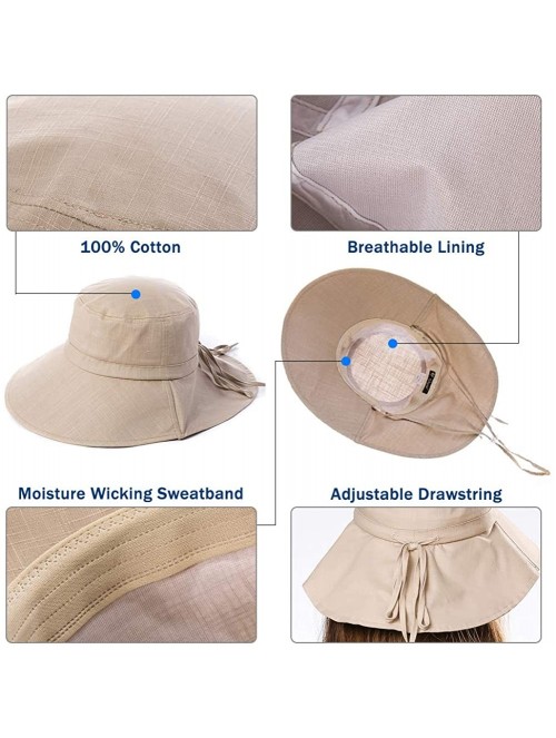 Bucket Hats Large Head Women Packable Wide Brim SPF Sun Hat Bucket Travel Summer Chin Strap 58-60cm - Khaki_1005 - CB18SQ9QLI...