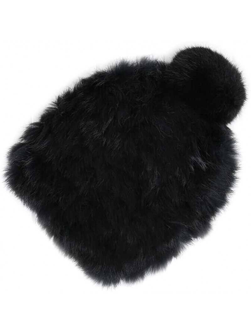 Skullies & Beanies Women's Winter Knitted Rabbit Fur Hat Cap - Black - C812O1E2AS1 $24.62