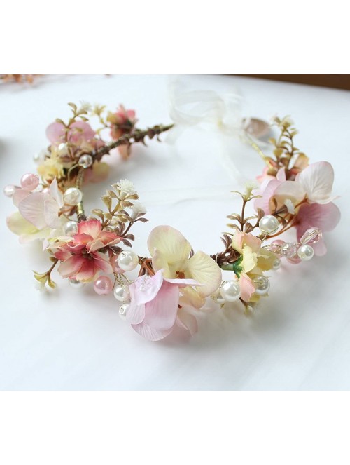 Headbands Boho Flower Crown Hair Wreath Floral Garland Headband Halo Headpiece with Ribbon Wedding Festival Party - 8 - CI18E...