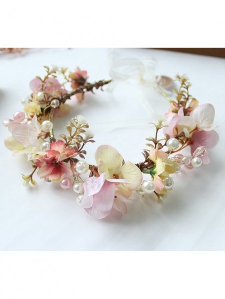 Headbands Boho Flower Crown Hair Wreath Floral Garland Headband Halo Headpiece with Ribbon Wedding Festival Party - 8 - CI18E...