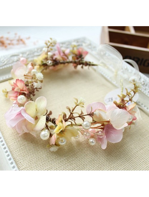 Headbands Boho Flower Crown Hair Wreath Floral Garland Headband Halo Headpiece with Ribbon Wedding Festival Party - 8 - CI18E...