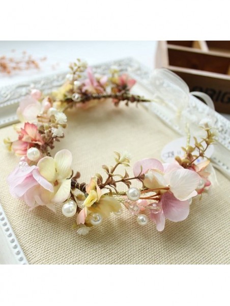 Headbands Boho Flower Crown Hair Wreath Floral Garland Headband Halo Headpiece with Ribbon Wedding Festival Party - 8 - CI18E...