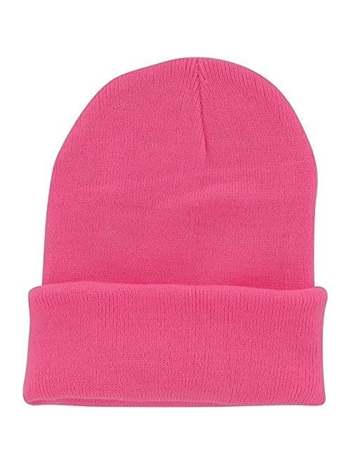 Skullies & Beanies Plain Knit Cap Cold Winter Cuff Beanie (40+ Multi Color Available) - Pink - CU11OMKKPSD $12.64