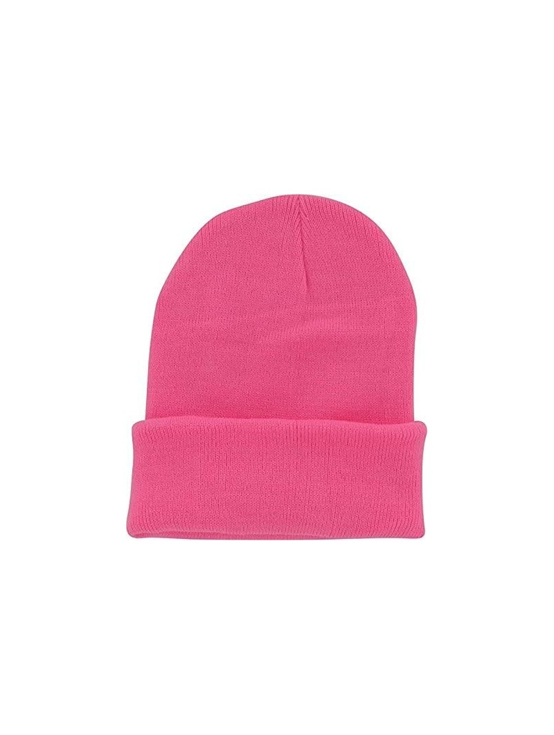 Skullies & Beanies Plain Knit Cap Cold Winter Cuff Beanie (40+ Multi Color Available) - Pink - CU11OMKKPSD $12.64