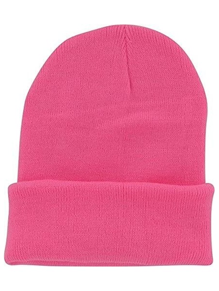 Skullies & Beanies Plain Knit Cap Cold Winter Cuff Beanie (40+ Multi Color Available) - Pink - CU11OMKKPSD $12.64