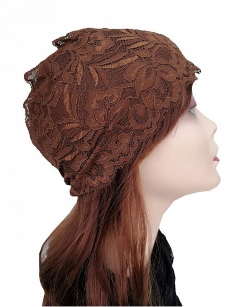 Headbands Stretch Headbands for Women Lace Headcovering for Women Lace Headwrap (Brown) - Brown - C718M7U6YTI $11.22