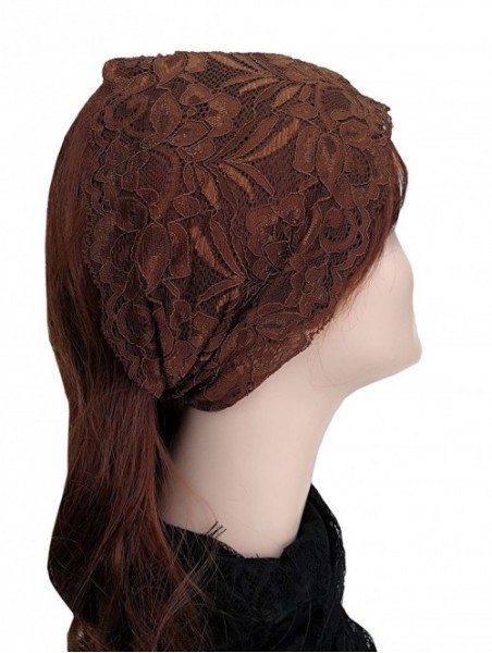 Headbands Stretch Headbands for Women Lace Headcovering for Women Lace Headwrap (Brown) - Brown - C718M7U6YTI $11.22