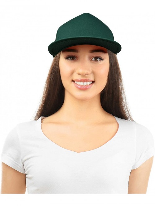 Baseball Caps Flat Billed Trucker Hat Mesh Back S M L Adjustable Cap Solid Two Toned Snapback - Dark Green - CB11JF2NTYF $11.89