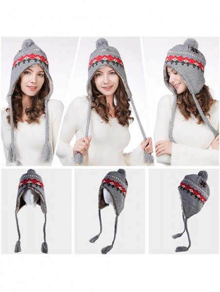 Skullies & Beanies Women Knit Beanie Snow Winter Hat Ski Cap with Pom for Girl Cold Weather 54-60cm - 16204-grey - C618II7KZ3...