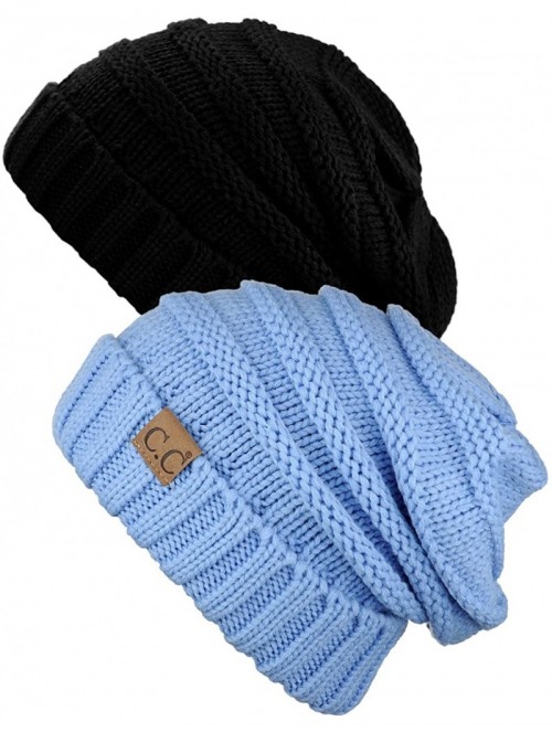 Skullies & Beanies Oversized Baggy Slouchy Thick Winter Beanie Hat - Black & Pale Blue - CO188NSH086 $14.59