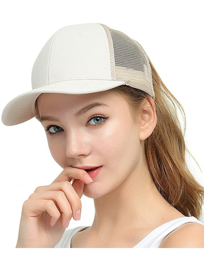 Baseball Caps Ponytail High Buns Ponycaps Baseball Adjustable - Mesh Beige - CE18CQAY78A $16.17