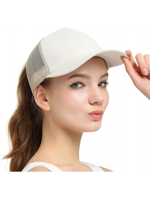 Baseball Caps Ponytail High Buns Ponycaps Baseball Adjustable - Mesh Beige - CE18CQAY78A $16.17