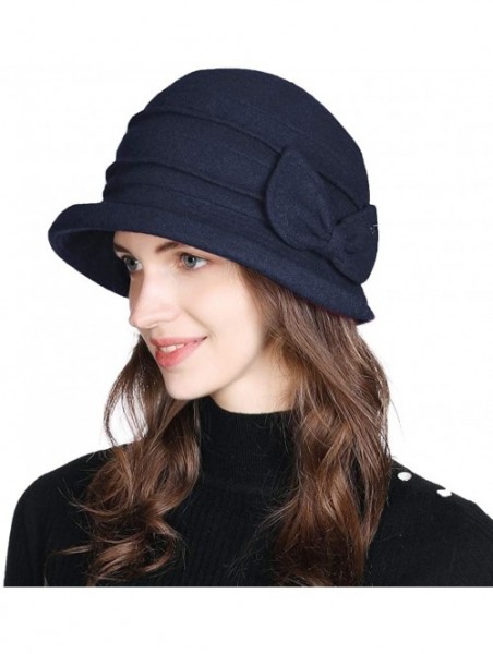 Bucket Hats Ladies Wool Cloche Hats Winter Bucket Hat 1920s Vintage Derby Hat Foldable - 00769_navyblue - C7192EM5O0W $18.86